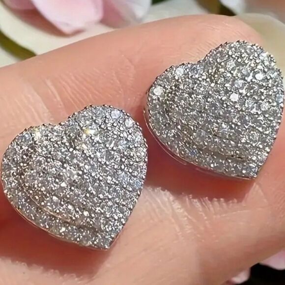 Jewelry - Silver Heart Bling Stud Earrings